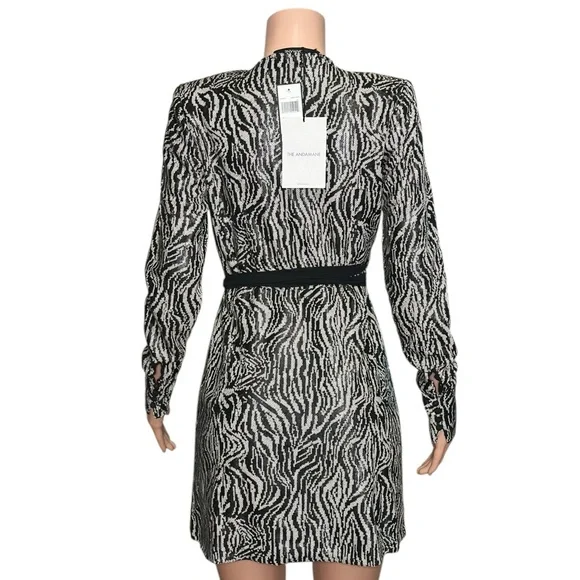 ANDAMANE Bonnie Zebra Bianca Sequin Wrap Dress, Black/Silver, Small - Picture 7 of 9